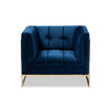Baxton Studio Ambra Glam and Luxe Royal Blue Velvet Fabric Upholstered and Button Tufted Armchair with Gold-Tone Frame