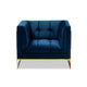 Baxton Studio Ambra Glam and Luxe Royal Blue Velvet Fabric Upholstered and Button Tufted Armchair with Gold-Tone Frame