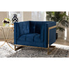 Baxton Studio Ambra Glam and Luxe Royal Blue Velvet Fabric Upholstered and Button Tufted Armchair with Gold-Tone Frame
