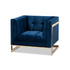 Baxton Studio Ambra Glam and Luxe Royal Blue Velvet Fabric Upholstered and Button Tufted Armchair with Gold-Tone Frame