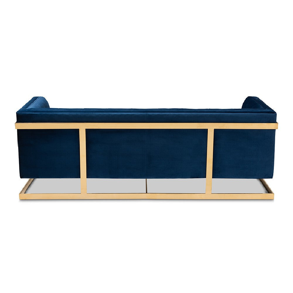 Baxton Studio Ambra Glam and Luxe Royal Blue Velvet Fabric Upholstered and Button Tufted Gold Sofa with Gold-Tone Frame