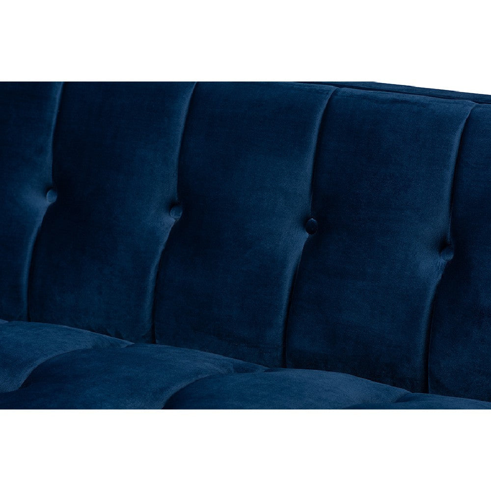Baxton Studio Ambra Glam and Luxe Royal Blue Velvet Fabric Upholstered and Button Tufted Gold Sofa with Gold-Tone Frame