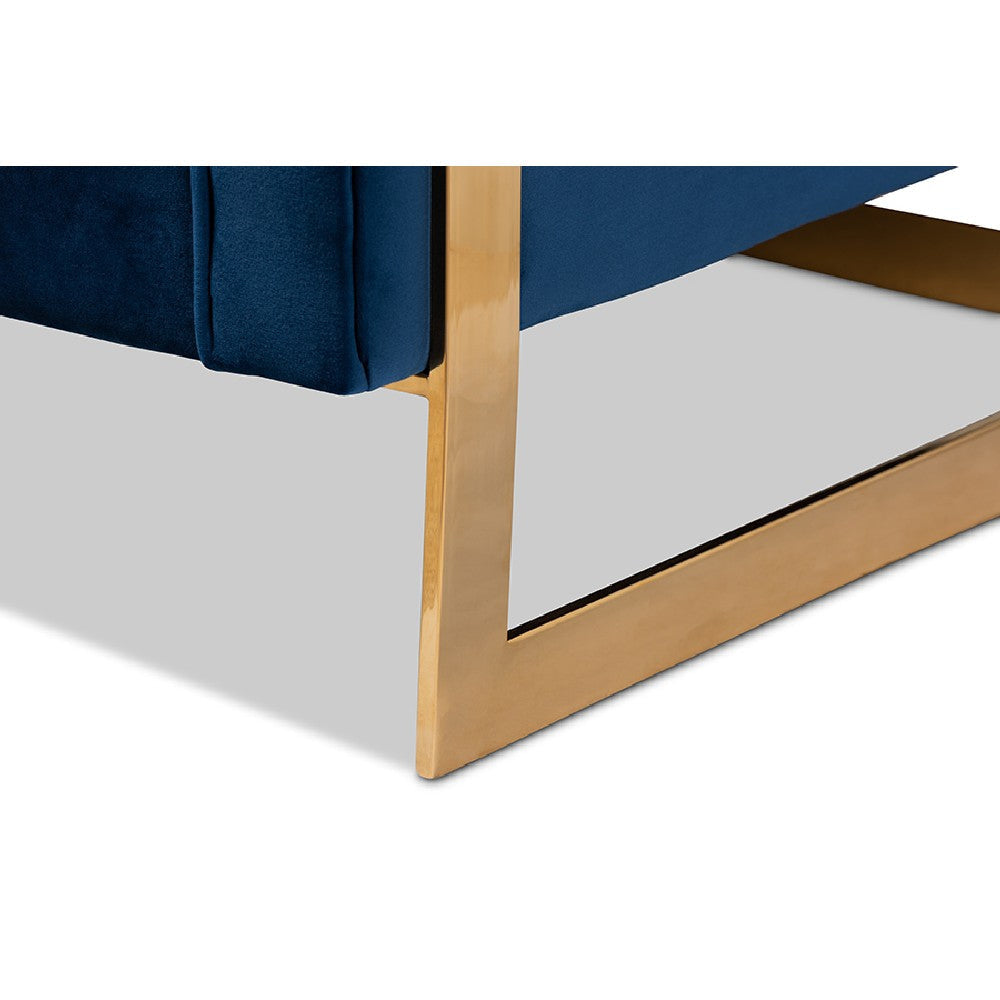 Baxton Studio Ambra Glam and Luxe Royal Blue Velvet Fabric Upholstered and Button Tufted Gold Sofa with Gold-Tone Frame