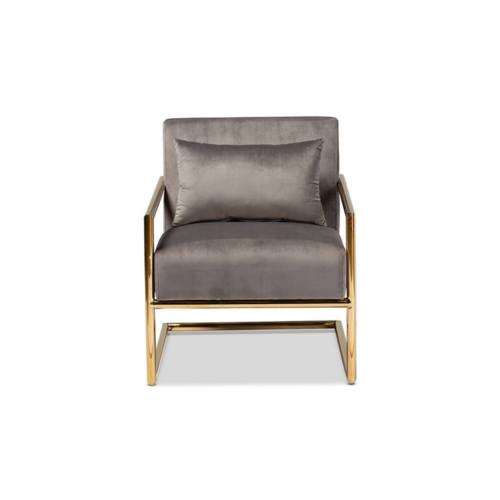 Baxton Studio Mira Glam and Luxe Grey Velvet Fabric Upholstered Gold Finished Metal Lounge Chair WHI-TSF-60458-Grey-Velvet-Gold-CC
