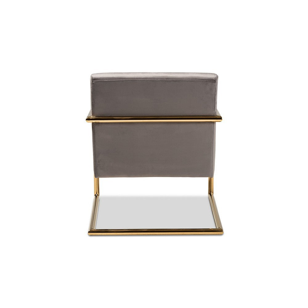 Baxton Studio Mira Glam and Luxe Grey Velvet Fabric Upholstered Gold Finished Metal Lounge Chair WHI-TSF-60458-Grey-Velvet-Gold-CC