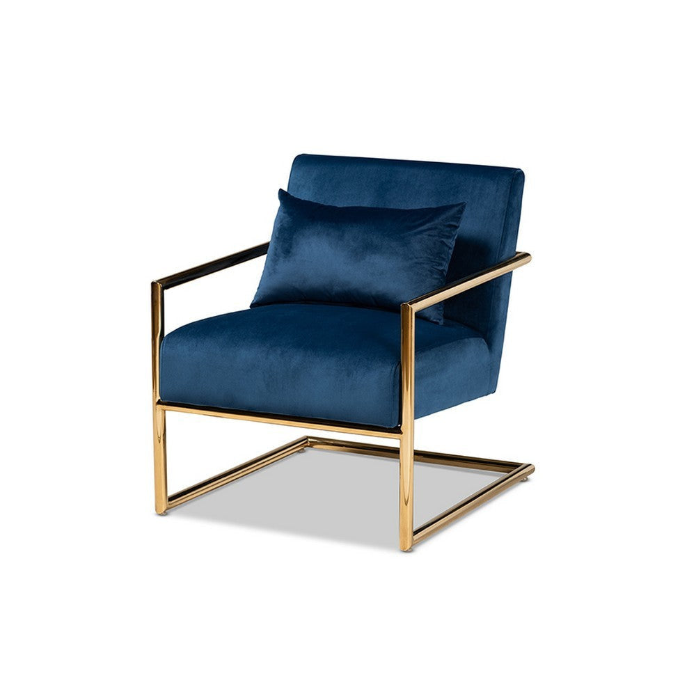 Baxton Studio Mira Glam and Luxe Navy Blue Velvet Fabric Upholstered Gold Finished Metal Lounge Chair WHI-TSF-60458-Navy-Velvet-Gold-CC