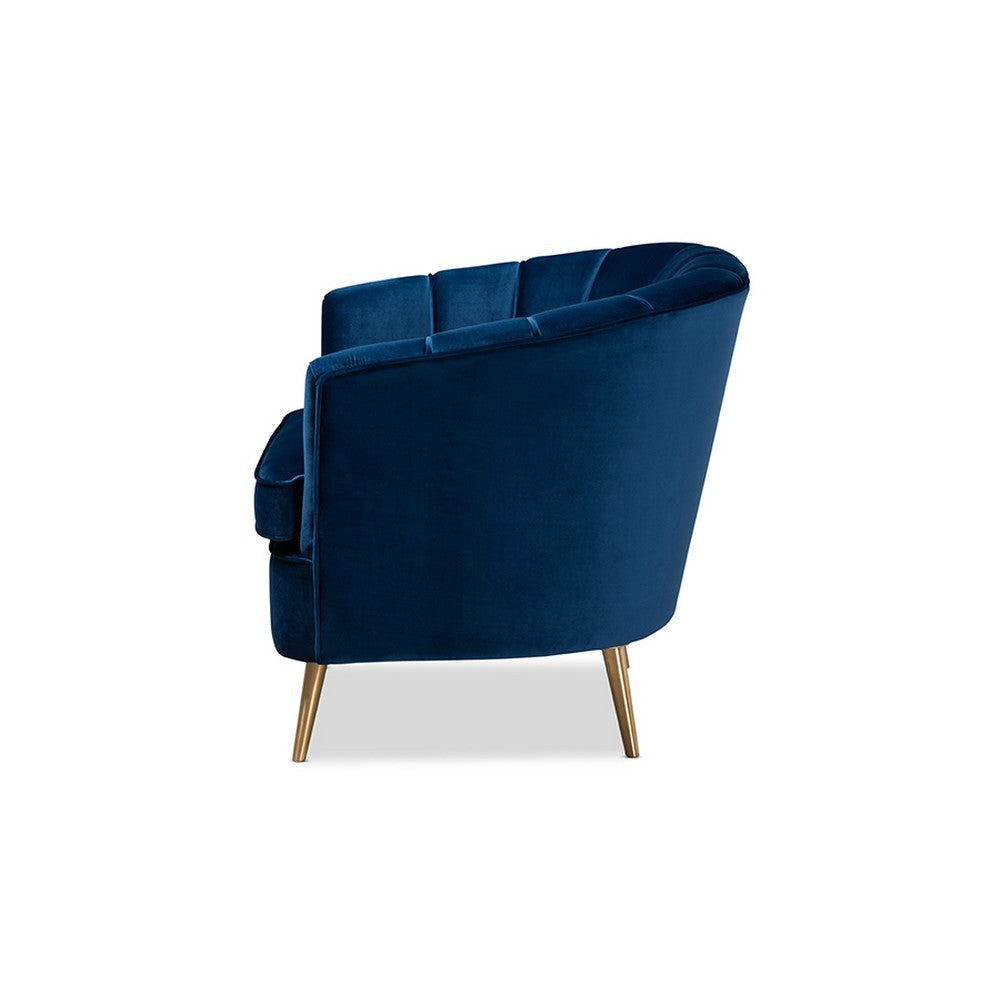 Baxton Studio Emeline Glam and Luxe Navy Blue Velvet Fabric Upholstered Brushed Gold Finished Accent Chair WHI-TSF-66161-Navy-Gold-CC