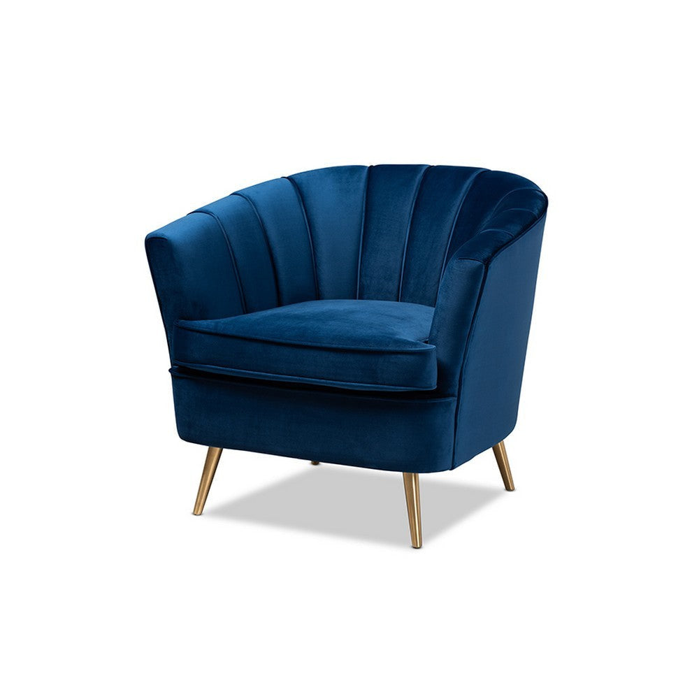 Baxton Studio Emeline Glam and Luxe Navy Blue Velvet Fabric Upholstered Brushed Gold Finished Accent Chair WHI-TSF-66161-Navy-Gold-CC