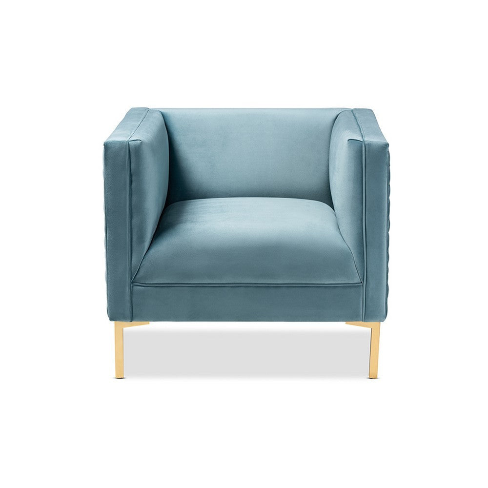 Baxton Studio Seraphin Glam and Luxe Light Blue Velvet Fabric Upholstered Gold Finished Armchair
