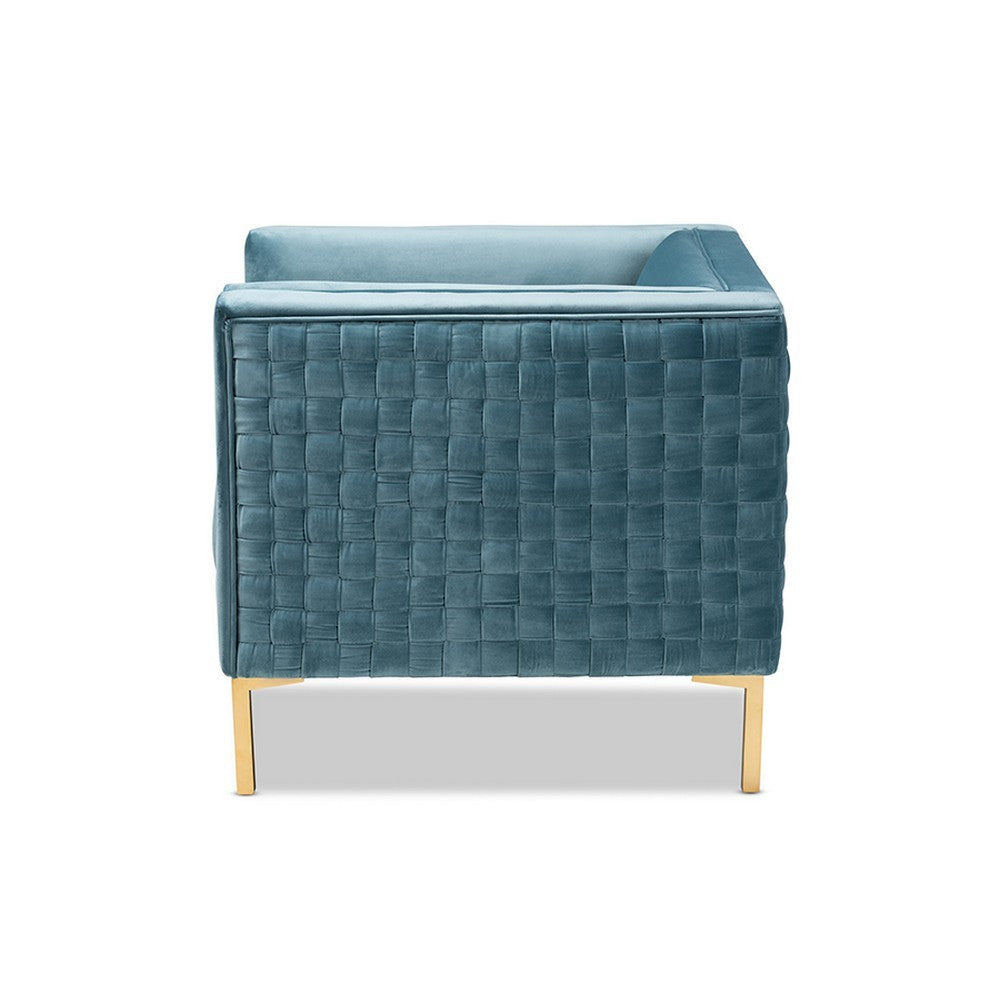 Baxton Studio Seraphin Glam and Luxe Light Blue Velvet Fabric Upholstered Gold Finished Armchair