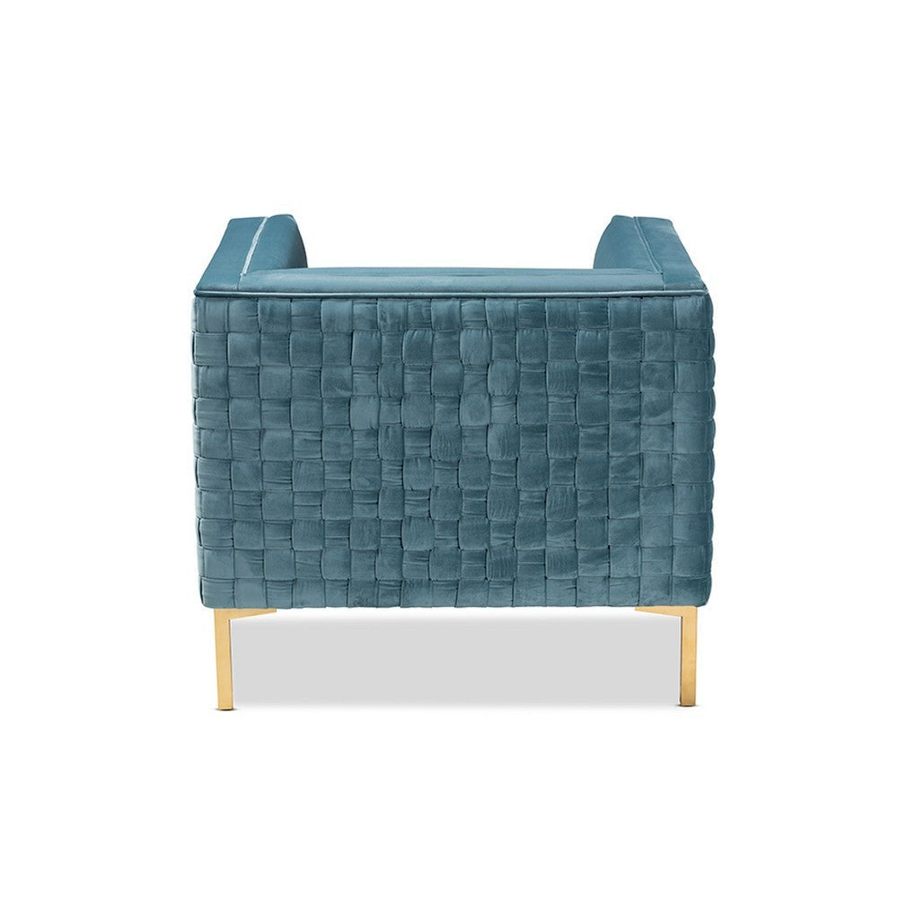 Baxton Studio Seraphin Glam and Luxe Light Blue Velvet Fabric Upholstered Gold Finished Armchair