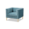 Baxton Studio Seraphin Glam and Luxe Light Blue Velvet Fabric Upholstered Gold Finished Armchair