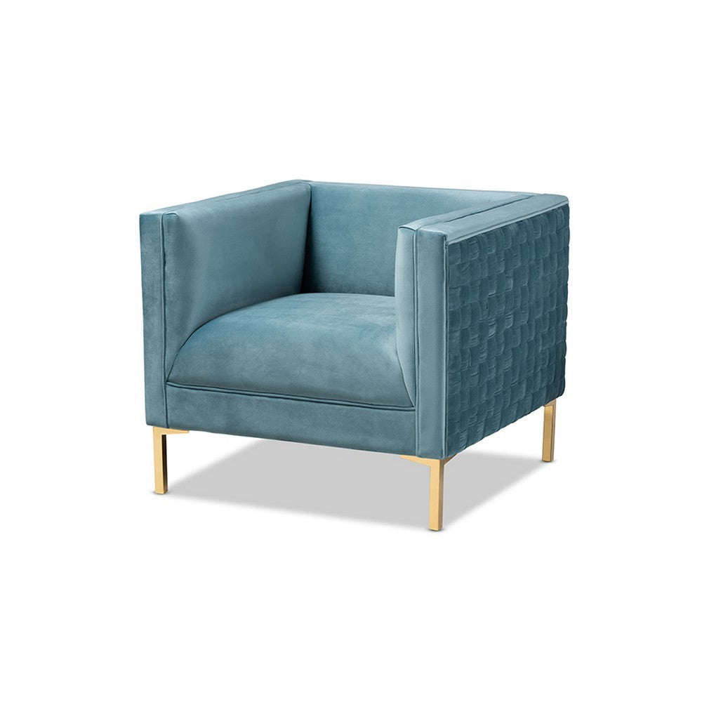 Baxton Studio Seraphin Glam and Luxe Light Blue Velvet Fabric Upholstered Gold Finished Armchair
