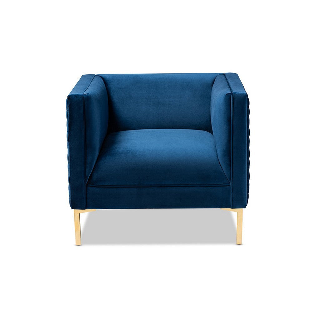 Baxton Studio Seraphin Glam and Luxe Navy Blue Velvet Fabric Upholstered Gold Finished Armchair
