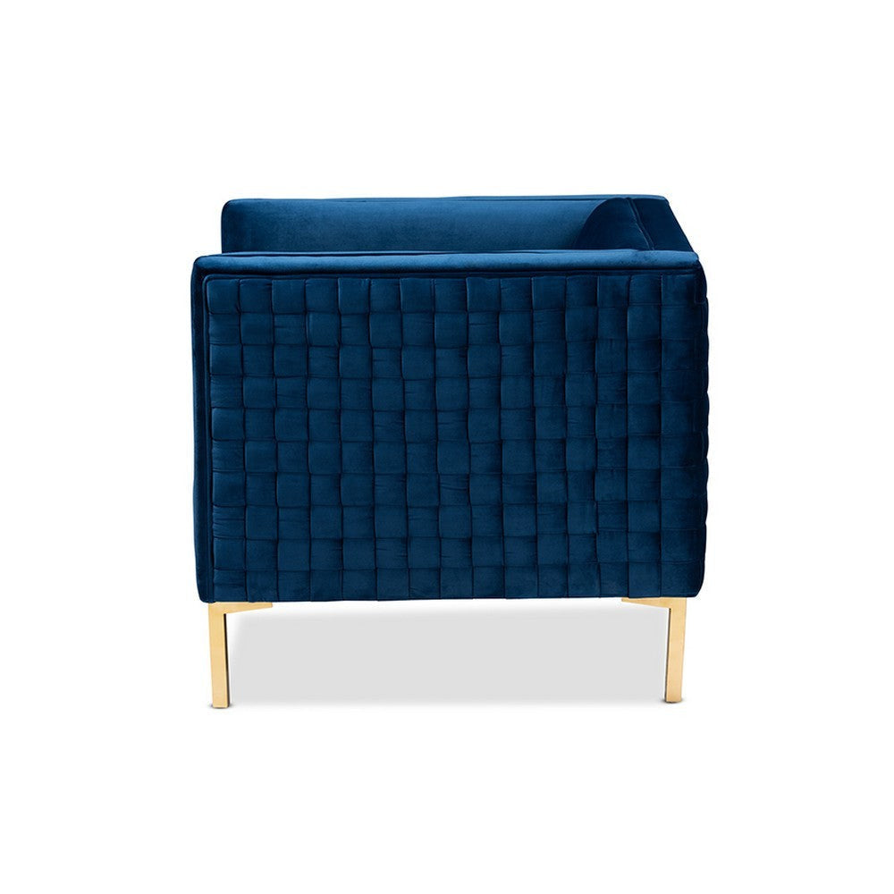 Baxton Studio Seraphin Glam and Luxe Navy Blue Velvet Fabric Upholstered Gold Finished Armchair