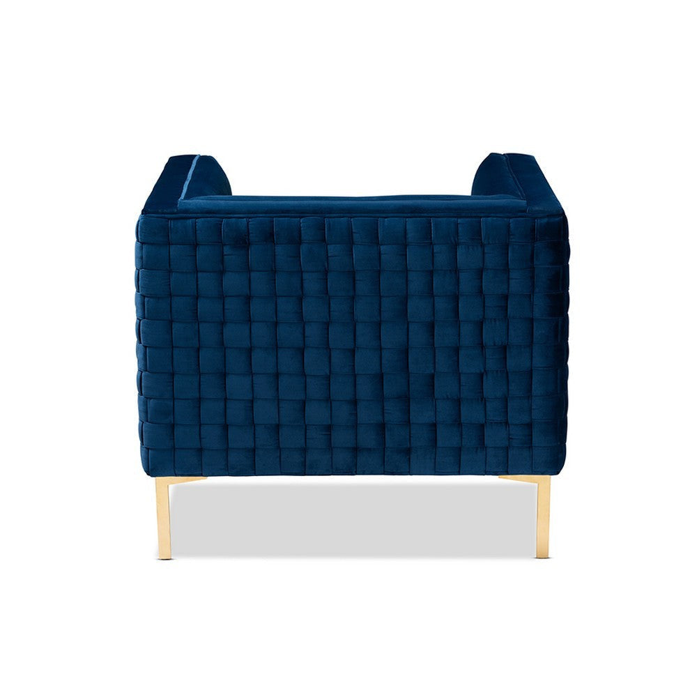 Baxton Studio Seraphin Glam and Luxe Navy Blue Velvet Fabric Upholstered Gold Finished Armchair