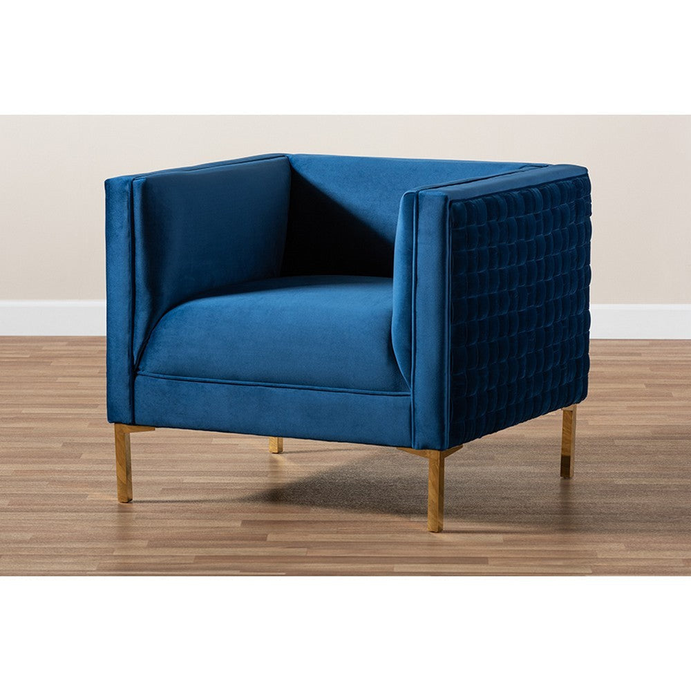 Baxton Studio Seraphin Glam and Luxe Navy Blue Velvet Fabric Upholstered Gold Finished Armchair