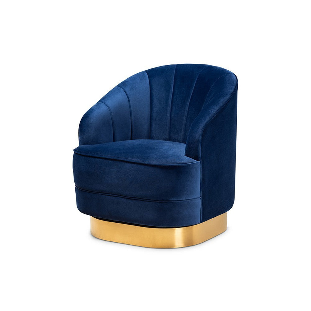 Baxton Studio Fiore Glam and Luxe Royal Blue Velvet Fabric Upholstered Brushed Gold Finished Swivel Accent Chair