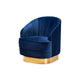 Baxton Studio Fiore Glam and Luxe Royal Blue Velvet Fabric Upholstered Brushed Gold Finished Swivel Accent Chair