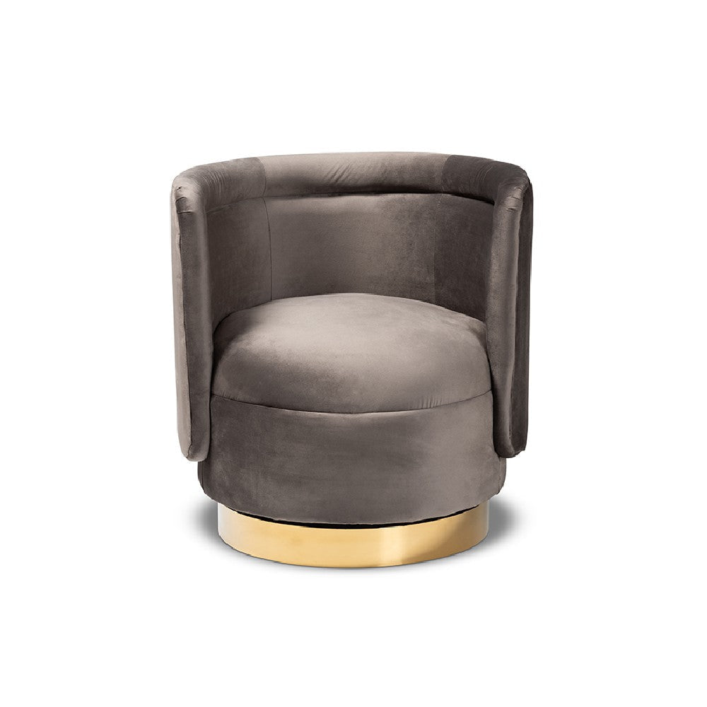Baxton Studio Saffi Glam and Luxe Grey Velvet Fabric Upholstered Gold Finished Swivel Accent Chair WHI-TSF-6653-Grey-Gold-CC