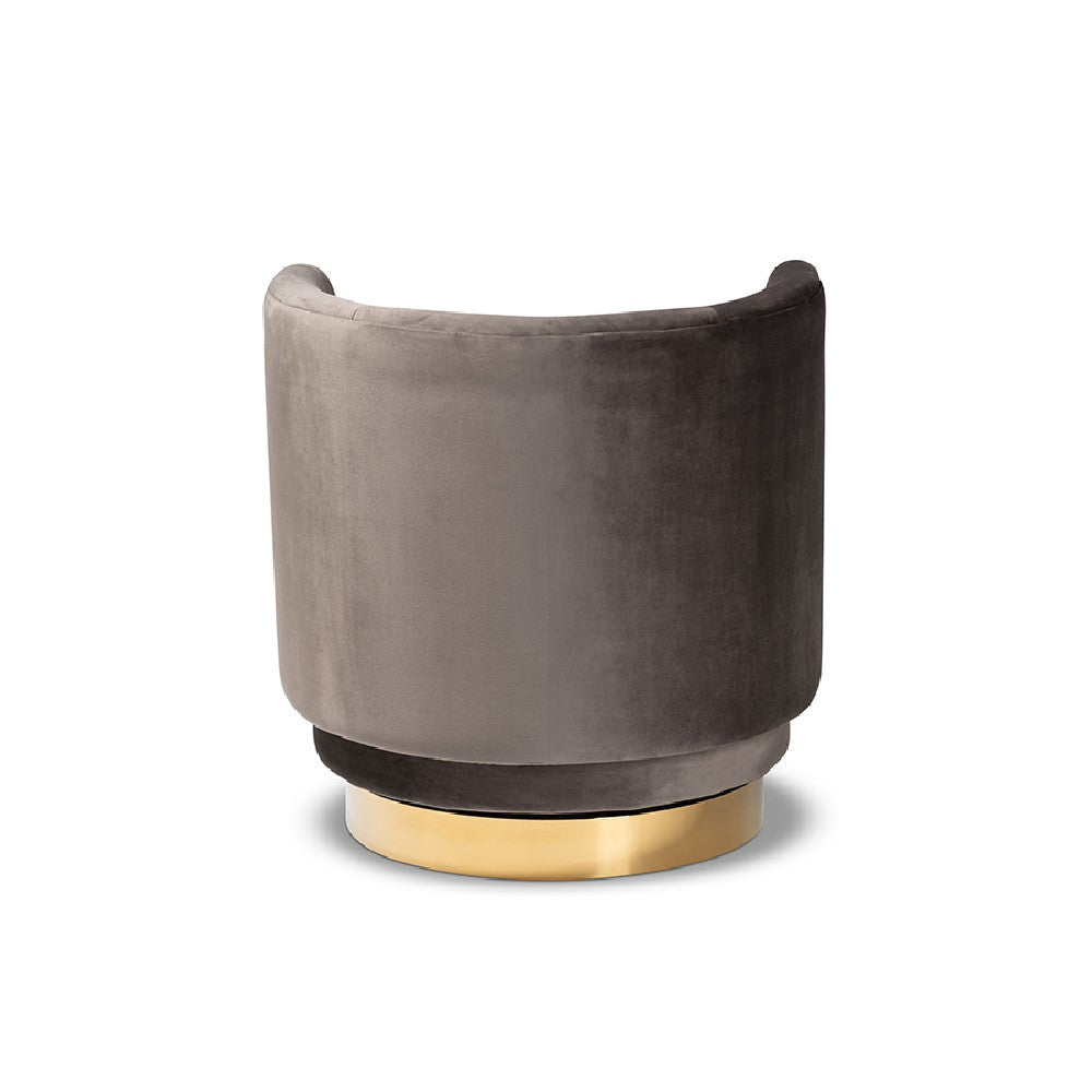 Baxton Studio Saffi Glam and Luxe Grey Velvet Fabric Upholstered Gold Finished Swivel Accent Chair WHI-TSF-6653-Grey-Gold-CC
