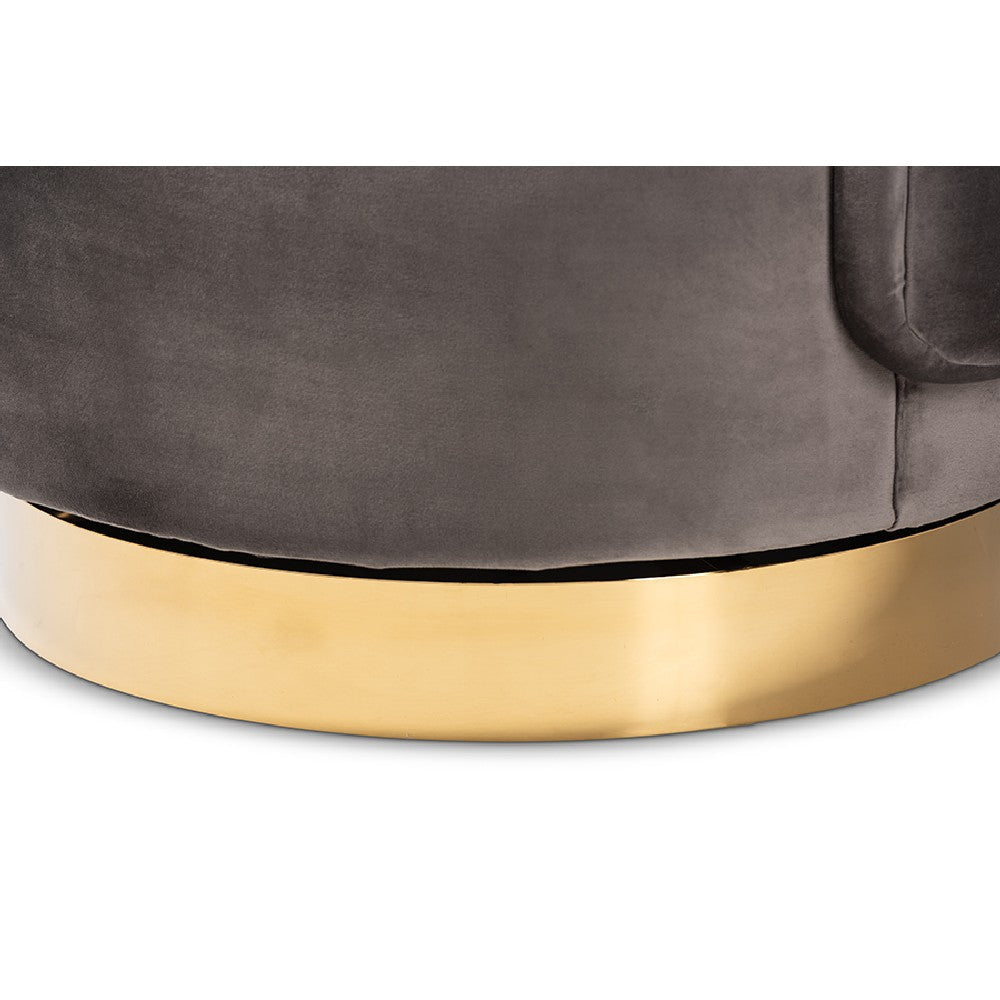 Baxton Studio Saffi Glam and Luxe Grey Velvet Fabric Upholstered Gold Finished Swivel Accent Chair WHI-TSF-6653-Grey-Gold-CC