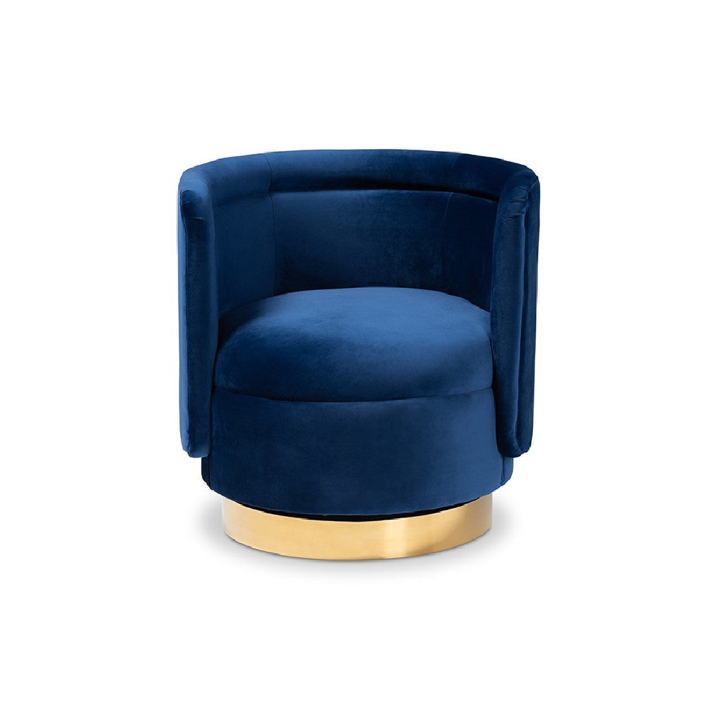 Baxton Studio Saffi Glam and Luxe Royal Blue Velvet Fabric Upholstered Gold Finished Swivel Accent Chair WHI-TSF-6653-Royal-Blue-Gold-CC