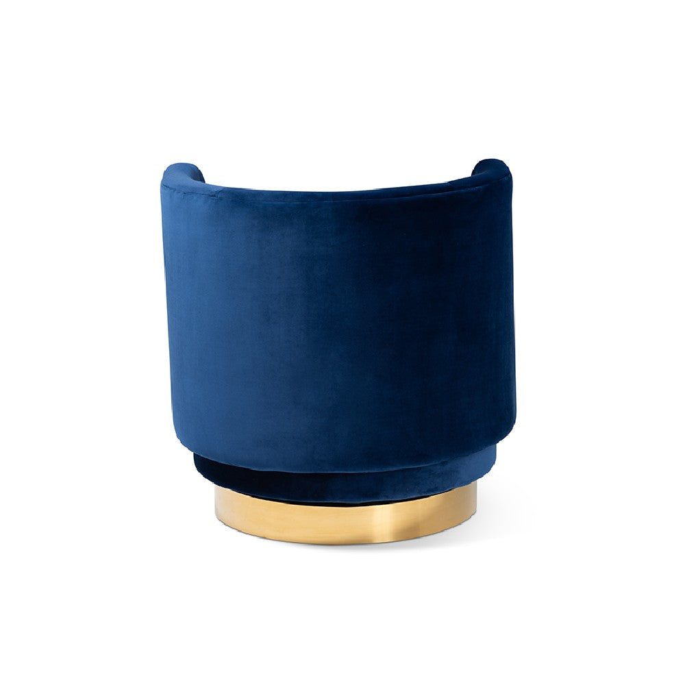 Baxton Studio Saffi Glam and Luxe Royal Blue Velvet Fabric Upholstered Gold Finished Swivel Accent Chair WHI-TSF-6653-Royal-Blue-Gold-CC