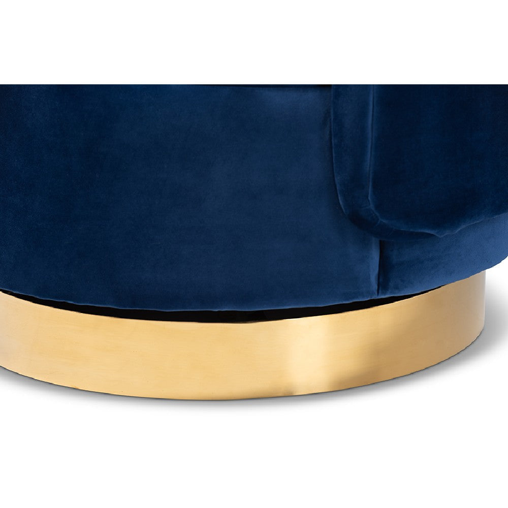 Baxton Studio Saffi Glam and Luxe Royal Blue Velvet Fabric Upholstered Gold Finished Swivel Accent Chair WHI-TSF-6653-Royal-Blue-Gold-CC