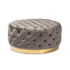 Baxton Studio Sasha Glam and Luxe Grey Velvet Fabric Upholstered Gold Finished Round Cocktail Ottoman WHI-TSF-6689-Grey-Gold-Otto