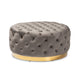 Baxton Studio Sasha Glam and Luxe Grey Velvet Fabric Upholstered Gold Finished Round Cocktail Ottoman WHI-TSF-6689-Grey-Gold-Otto