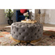 Baxton Studio Sasha Glam and Luxe Grey Velvet Fabric Upholstered Gold Finished Round Cocktail Ottoman WHI-TSF-6689-Grey-Gold-Otto