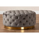 Baxton Studio Sasha Glam and Luxe Grey Velvet Fabric Upholstered Gold Finished Round Cocktail Ottoman WHI-TSF-6689-Grey-Gold-Otto