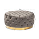 Baxton Studio Sasha Glam and Luxe Grey Velvet Fabric Upholstered Gold Finished Round Cocktail Ottoman