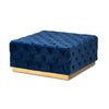 Baxton Studio Verene Glam and Luxe Royal Blue Velvet Fabric Upholstered Gold Finished Square Cocktail Ottoman