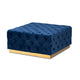 Baxton Studio Verene Glam and Luxe Royal Blue Velvet Fabric Upholstered Gold Finished Square Cocktail Ottoman