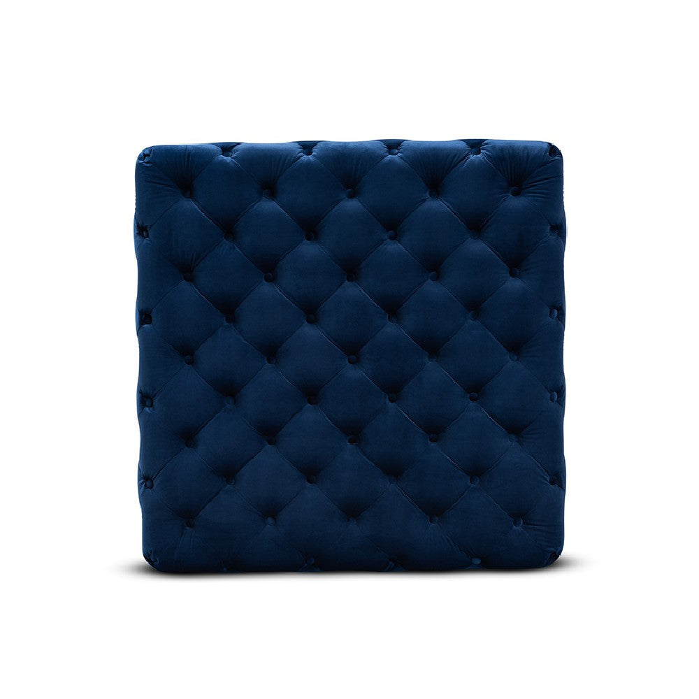 Baxton Studio Verene Glam and Luxe Royal Blue Velvet Fabric Upholstered Gold Finished Square Cocktail Ottoman