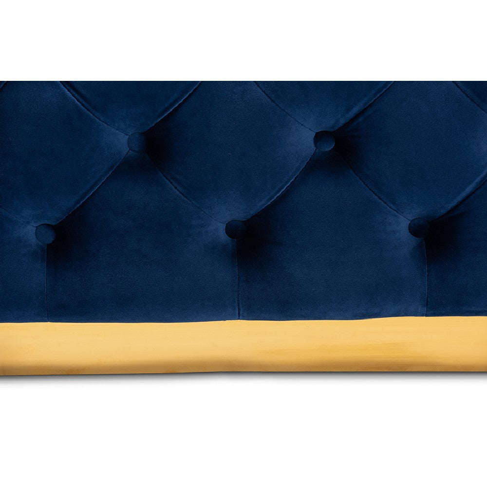 Baxton Studio Verene Glam and Luxe Royal Blue Velvet Fabric Upholstered Gold Finished Square Cocktail Ottoman