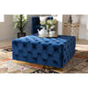Baxton Studio Verene Glam and Luxe Royal Blue Velvet Fabric Upholstered Gold Finished Square Cocktail Ottoman