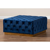 Baxton Studio Verene Glam and Luxe Royal Blue Velvet Fabric Upholstered Gold Finished Square Cocktail Ottoman