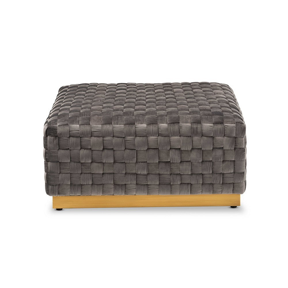 Baxton Studio Noah Luxe and Glam Grey Velvet Fabric Upholstered and Gold Finished Square Cocktail Ottoman WHI-TSF-6709-Grey-Gold-Otto