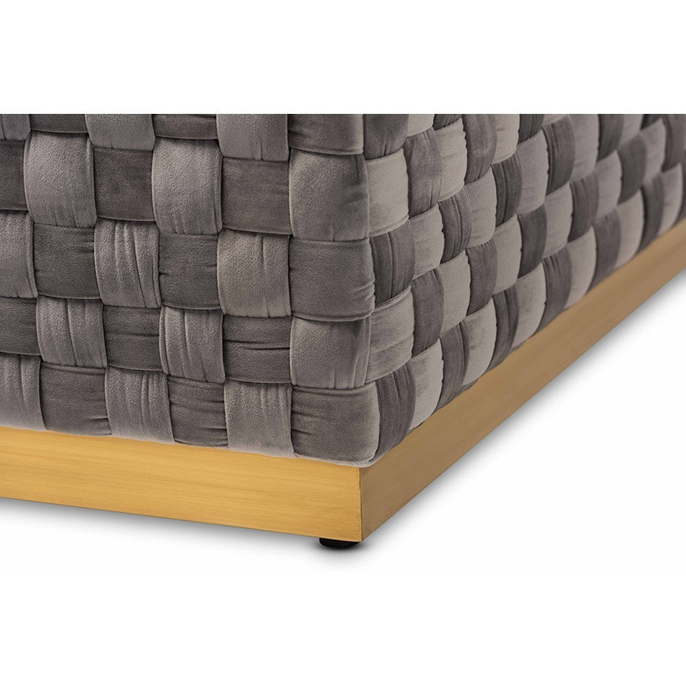 Baxton Studio Noah Luxe and Glam Grey Velvet Fabric Upholstered and Gold Finished Square Cocktail Ottoman WHI-TSF-6709-Grey-Gold-Otto