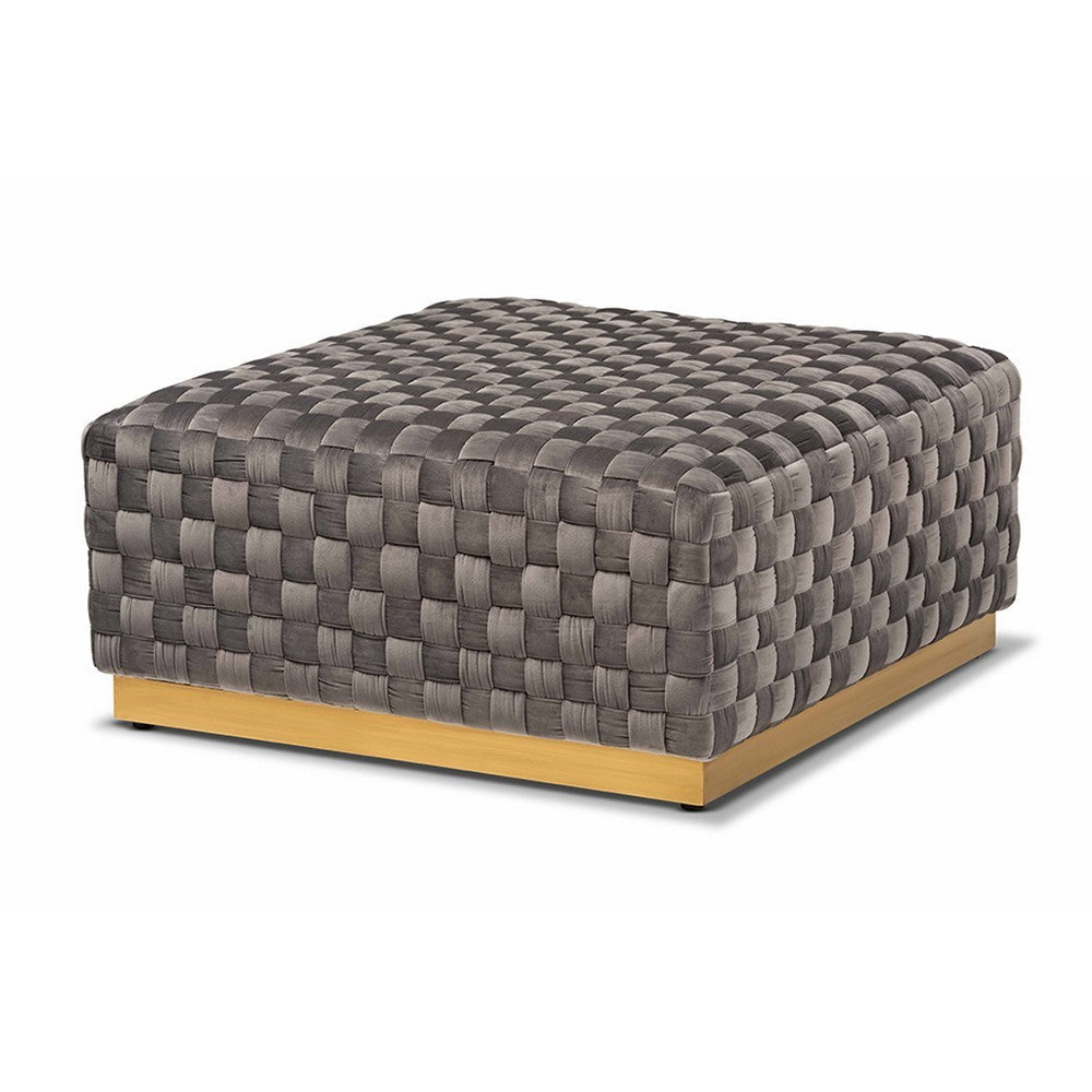 Baxton Studio Noah Luxe and Glam Grey Velvet Fabric Upholstered and Gold Finished Square Cocktail Ottoman WHI-TSF-6709-Grey-Gold-Otto