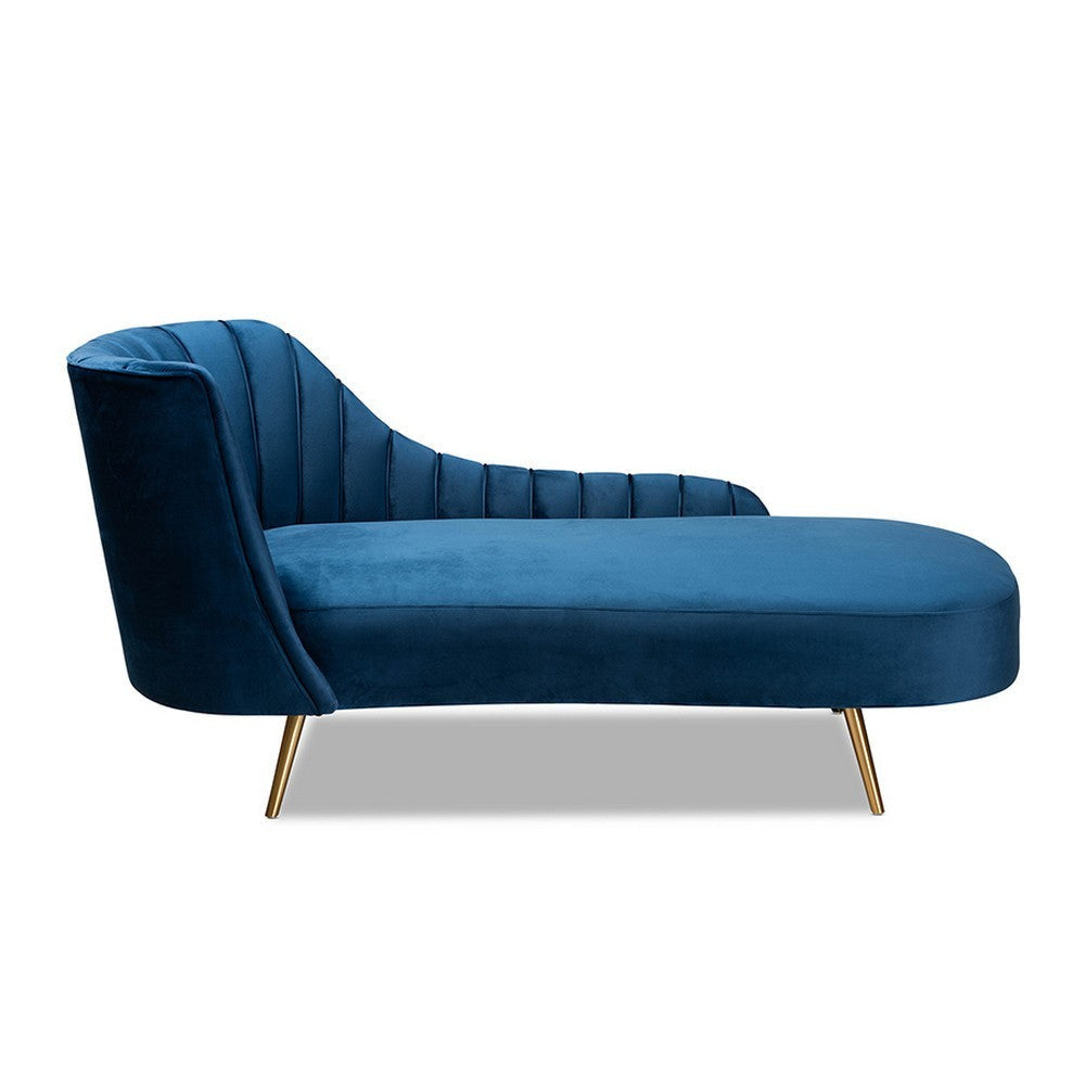 Baxton Studio Kailyn Glam and Luxe Navy Blue Velvet Fabric Upholstered and Gold Finished Chaise WHI-TSF-6720-Navy-Blue-Velvet-Gold-Chaise