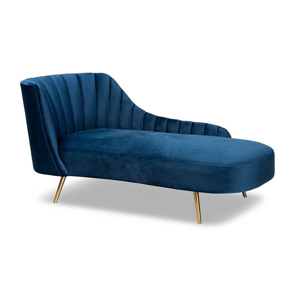 Baxton Studio Kailyn Glam and Luxe Navy Blue Velvet Fabric Upholstered and Gold Finished Chaise WHI-TSF-6720-Navy-Blue-Velvet-Gold-Chaise