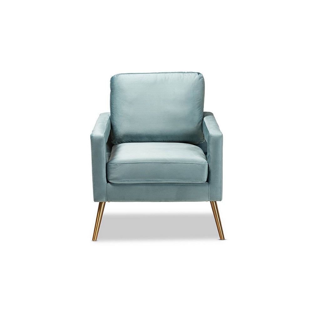 Baxton Studio Leland Glam and Luxe Light Blue Velvet Fabric Upholstered and Gold Finished Armchair WHI-TSF-6729-Light Blue/Gold-CC