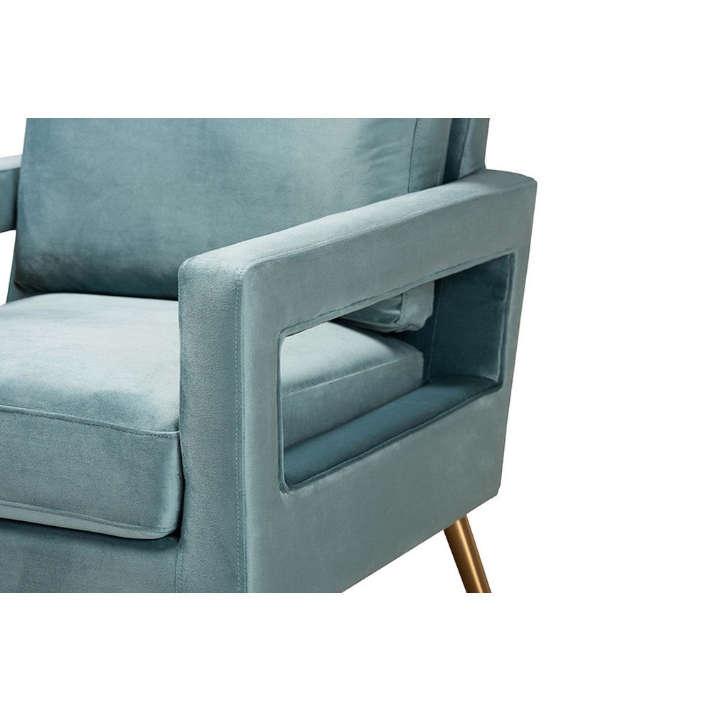 Baxton Studio Leland Glam and Luxe Light Blue Velvet Fabric Upholstered and Gold Finished Armchair WHI-TSF-6729-Light Blue/Gold-CC