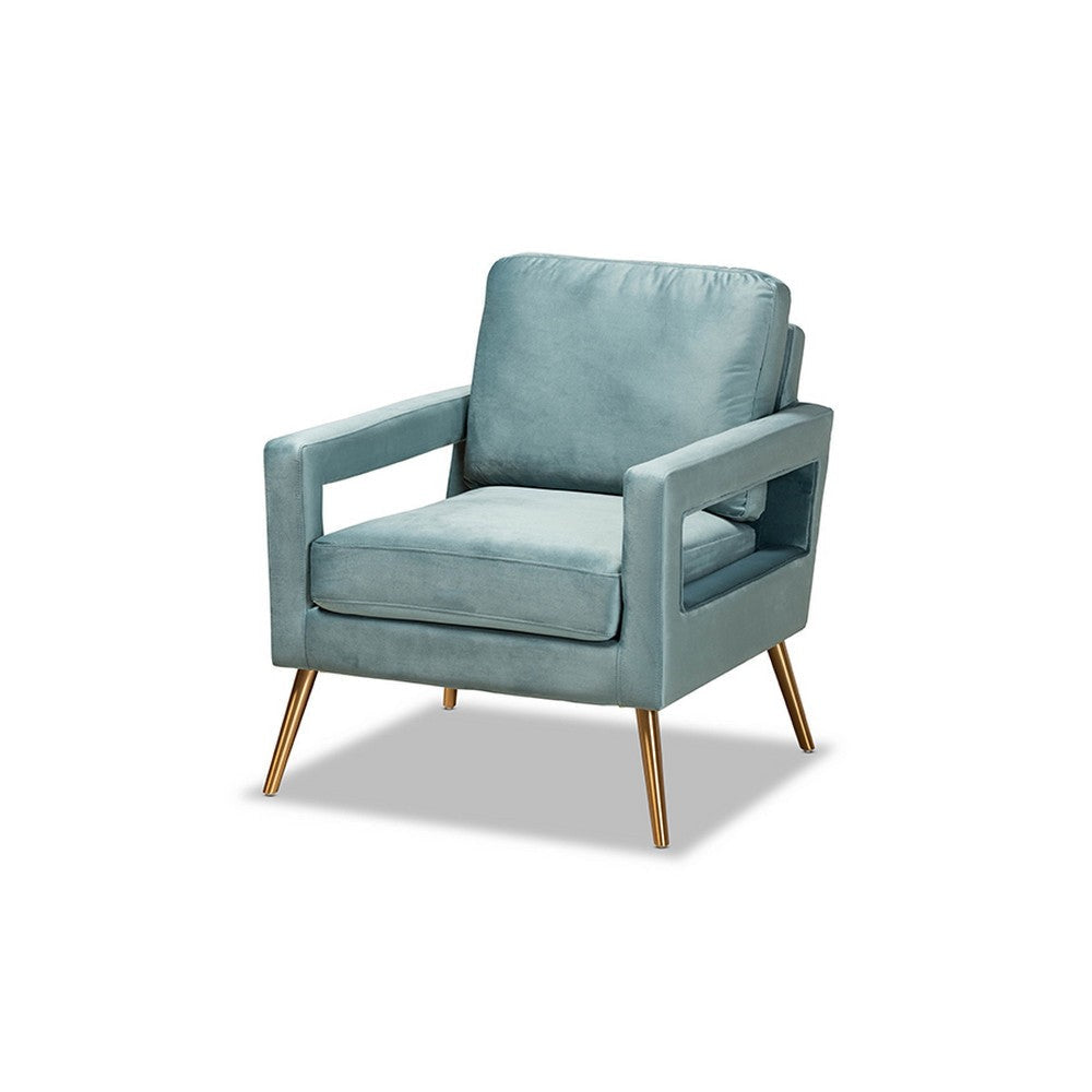 Baxton Studio Leland Glam and Luxe Light Blue Velvet Fabric Upholstered and Gold Finished Armchair WHI-TSF-6729-Light Blue/Gold-CC