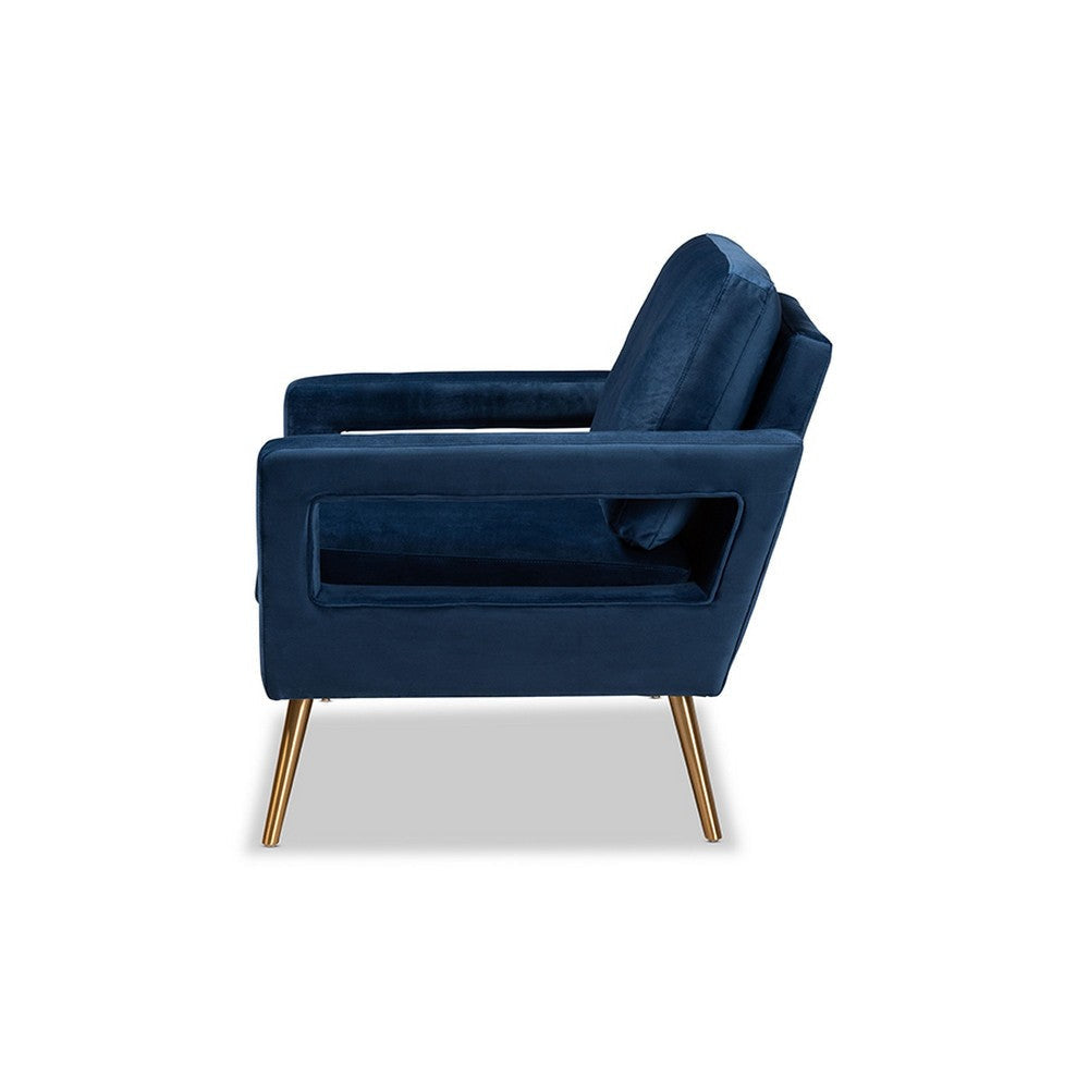 Baxton Studio Leland Glam and Luxe Navy Blue Velvet Fabric Upholstered and Gold Finished Armchair WHI-TSF-6729-Navy Blue/Gold-CC