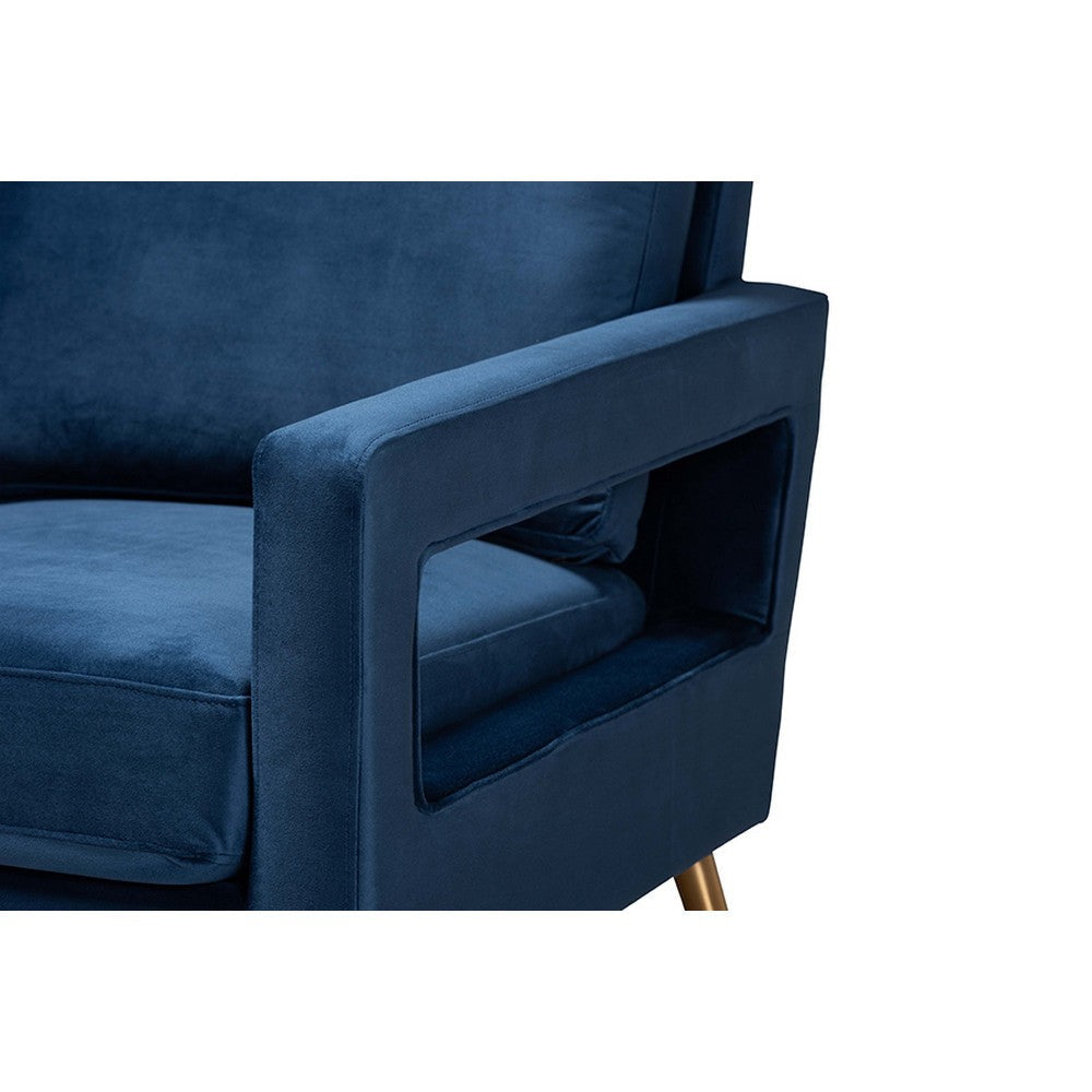 Baxton Studio Leland Glam and Luxe Navy Blue Velvet Fabric Upholstered and Gold Finished Armchair WHI-TSF-6729-Navy Blue/Gold-CC